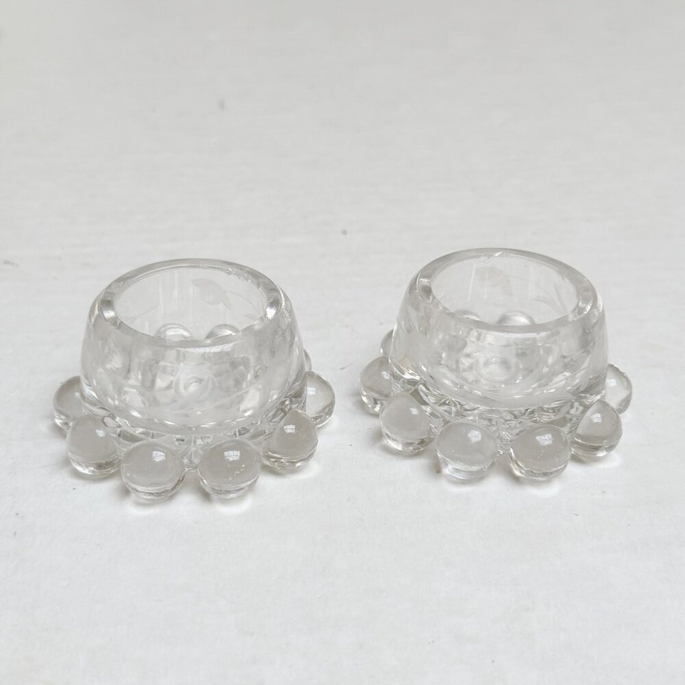 Salt Dip Cellars Set of 2 Glass Floral Etched Candle Holders Decor Holiday